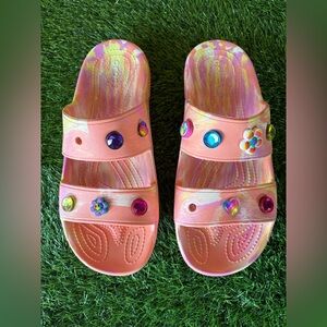 CROCS Unisex Tie Dye 2 Strap Slide Sandals-Size: 8(M) 10(W)-Colors: Peach Marble